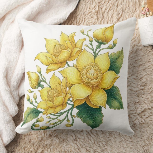 Almofada Estilo Tailandês Flor Amarelo (Cobertor)