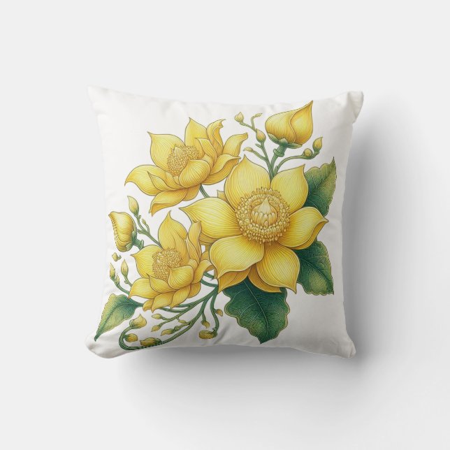 Almofada Estilo Tailandês Flor Amarelo (Frente)