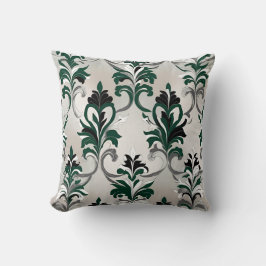 Almofada Estilo verde, preto, branco e prateado do Damasco