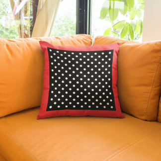Almofada Estilo Vintage Borda Vermelha Bolinhas Pretas e Br
