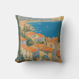Almofada Estilo Vintage Cote D'Azur French Viagem Watercolo