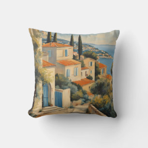 Almofada Estilo Vintage Cote D'Azur French Viagem Watercolo