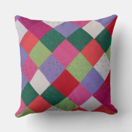 Almofada estilo vintage patchwork quadrados coloridos