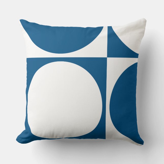 Almofada Estiloso Geométrico Azul e Branco Círculos e Quadr (Frente)