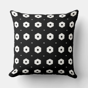 Almofada Estiloso Hexágono Branco em Preto