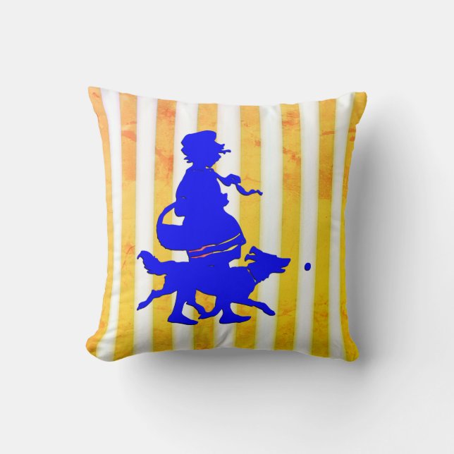 Almofada Estirpe Branca Amarelo Cachorro Azul Silhueta (Frente)