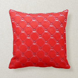 Almofada Estofo de couro vermelho genuíno.