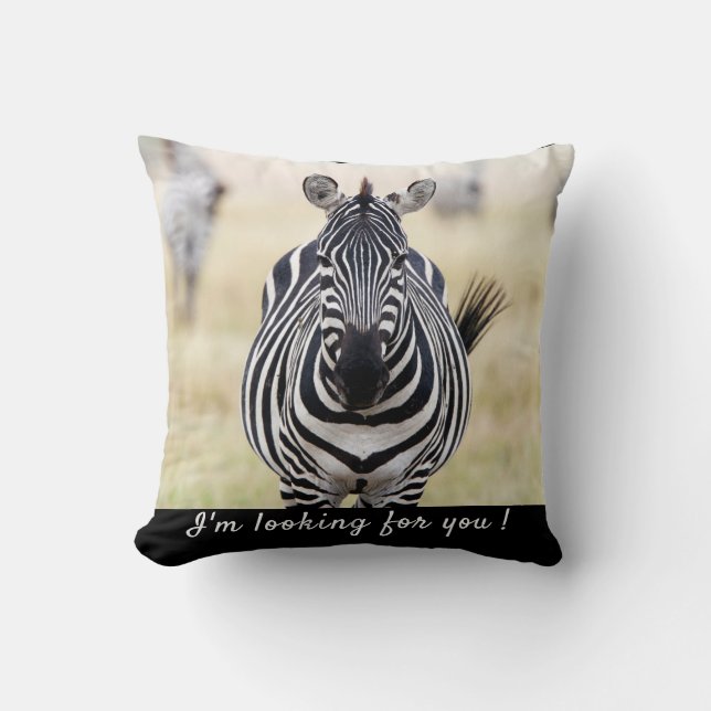 Almofada Estou à tua procura, Zebra, com uma mensagem. (Frente)