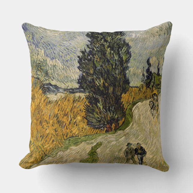 Almofada Estrada com ciprestes, 1890 de Vincent van Gogh | (Frente)