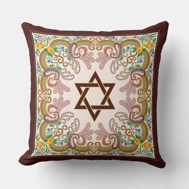 Almofada Estrela da Arte Judaica Barroca David Vintage (Frente)