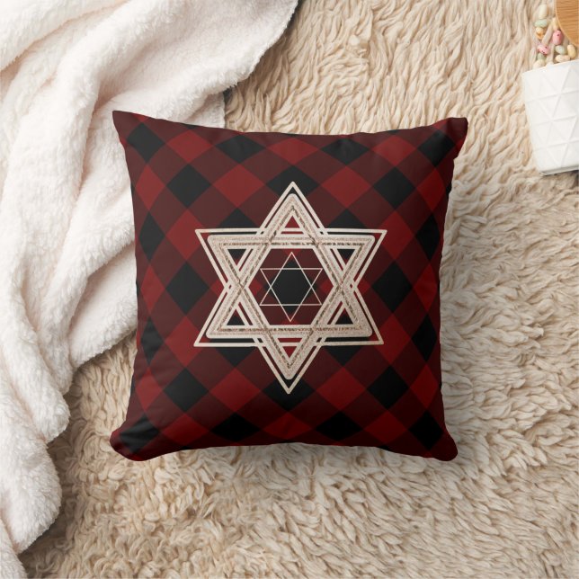 Almofada Estrela de Davi | Xadrez russa de Buffalo Vermelho (Cobertor)