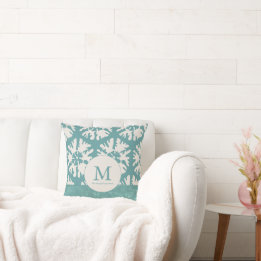 Almofada Estrela de Natal do Monograma de Teal Elegante