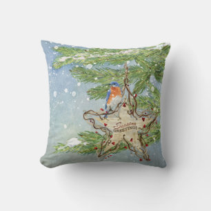 Almofada Estrela de Pássaro Azul-Russo do Natal