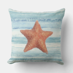 Almofada Estrela do mar pintada em listras azuis da