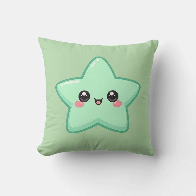 Almofada Estrela Kawaii Verde Feliz  (Frente)