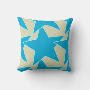 Almofada Estrela moderna geométrica - azul cerulean e tan