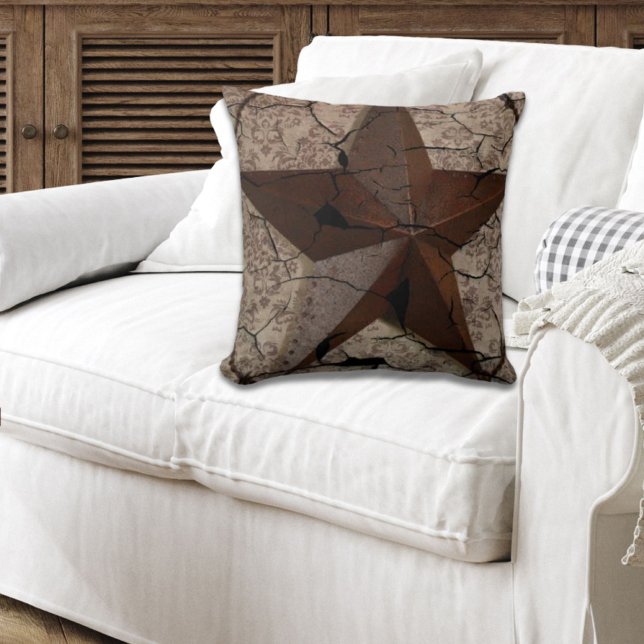 Almofada Estrela Primitiva do Texas no Oeste Russo (Rustic Western Country Primitive Texas Star Throw Pillow)