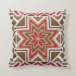 Almofada Estrela Tribal Étnica AUSEKLIS a vermelho, castan