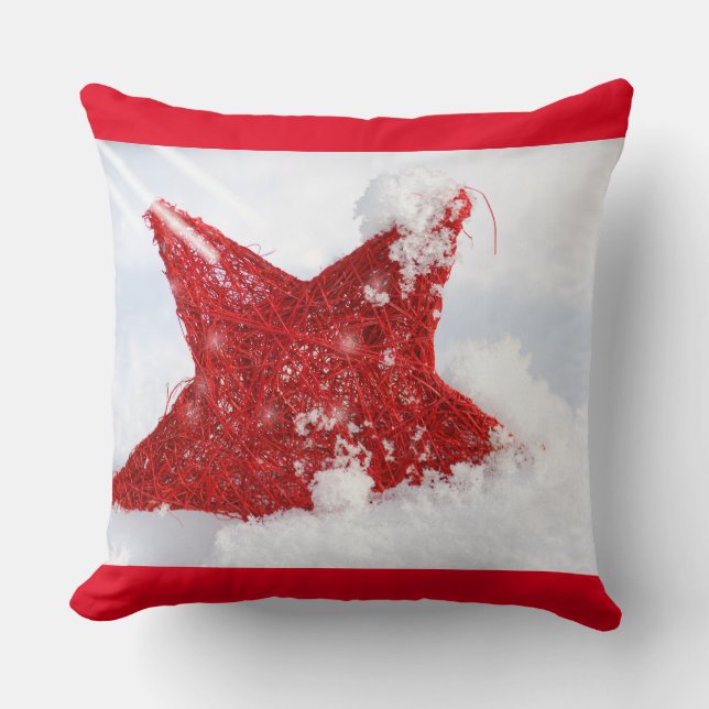 Almofada Estrela vermelha na neve (Frente)