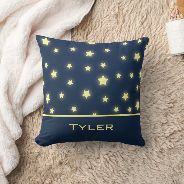 Almofada Estrelas Amarelas Luminosas em Azul Marinho | Pers (Cobertor)