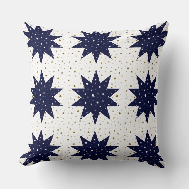 Almofada Estrelas azuis e estrelas brancas e estrelas doura (Frente)