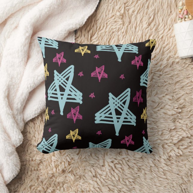 Almofada Estrelas Balançando Rosa Azul Preto  (Cobertor)