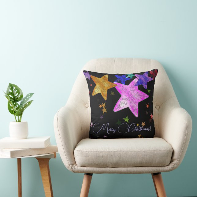 Almofada Estrelas brilhantes multicoloridas - Feliz Natal! (Cadeira)