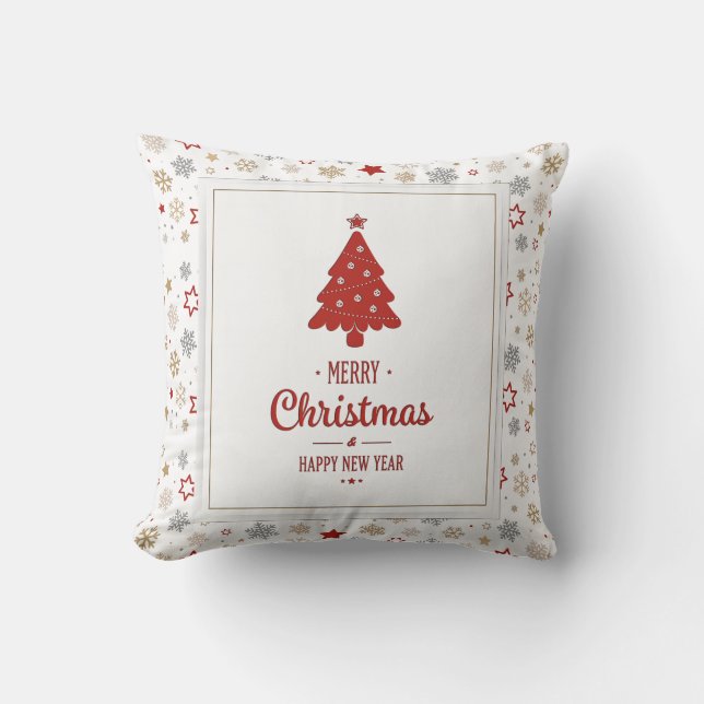 Almofada Estrelas de Natal e Padrão de Flocos de Neve (Frente)