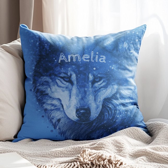 Almofada Estrelas do Céu Cósmico do Lobo Celestial Personal (Celestial Wolf Cosmic Sky Stars Personalized Throw Pillow)