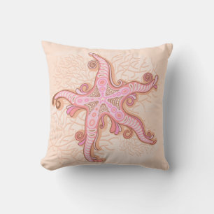 Almofada Estrelas-do-mar e Coral Padrão Pastel Rosa