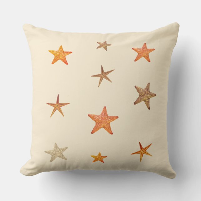 Almofada Estrelas-do-mar laranja e bege sobre marfim (Frente)
