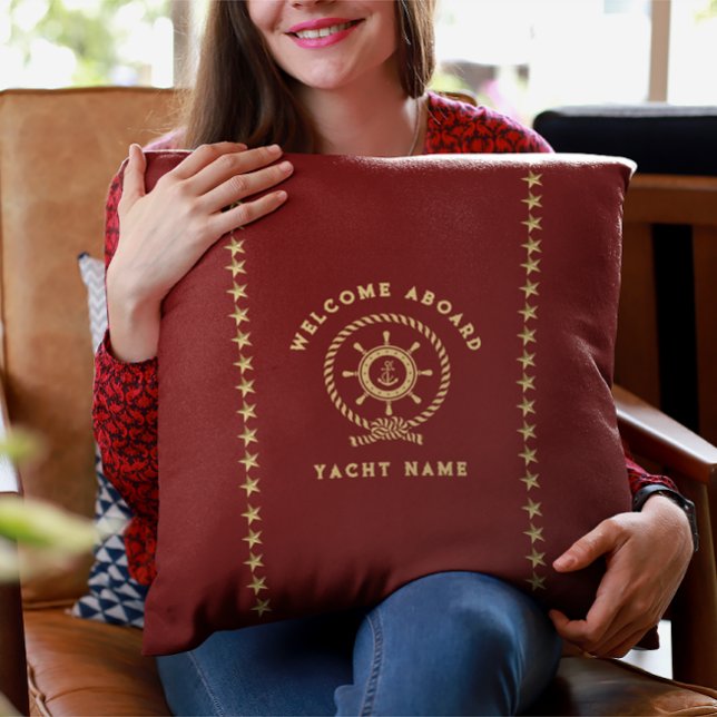 Almofada Estrelas do nó de roda náutica Dourada vermelha (Criador carregado)