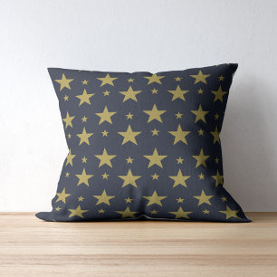 Almofada Estrelas Douradas no Azul Naval – Elegante e Atemp