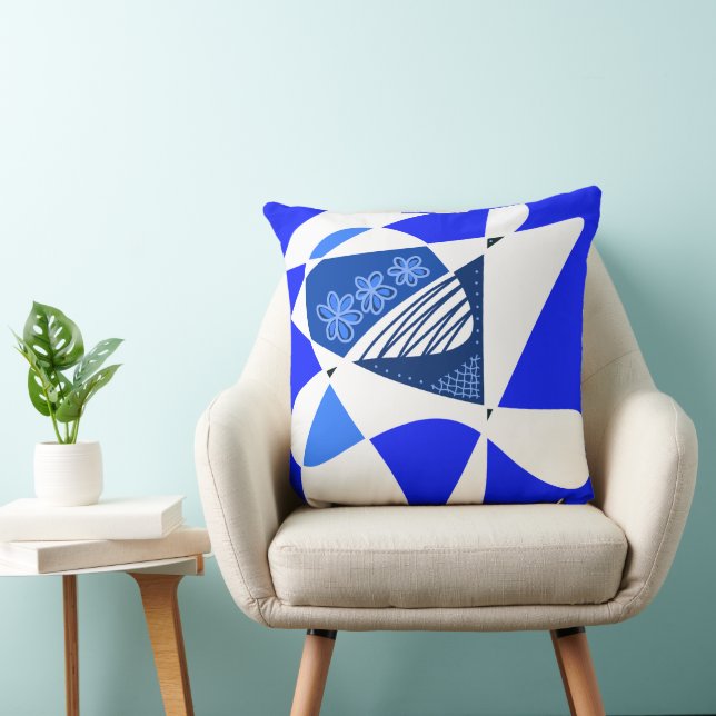 Almofada Estrelas E Banhas De abstrato: Branco Azul (Cadeira)