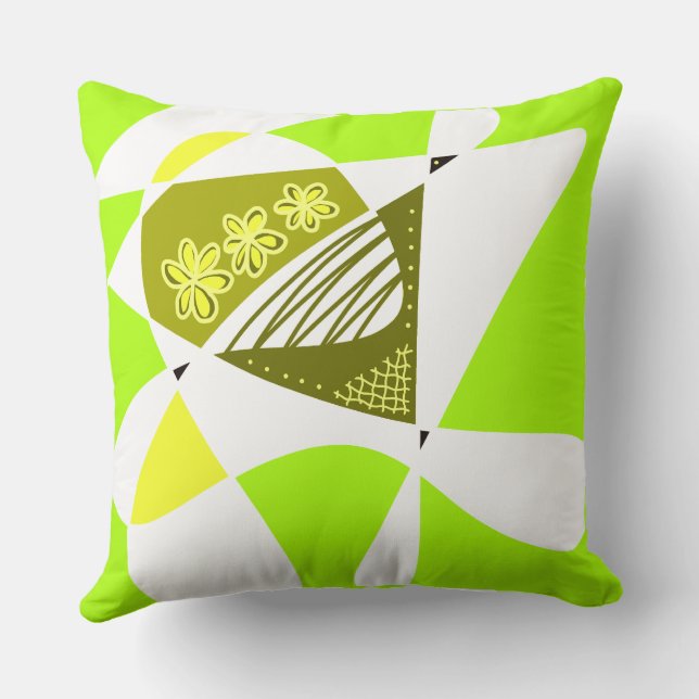 Almofada Estrelas E Banhas De abstrato: Branco Verde-Oliva (Verso)