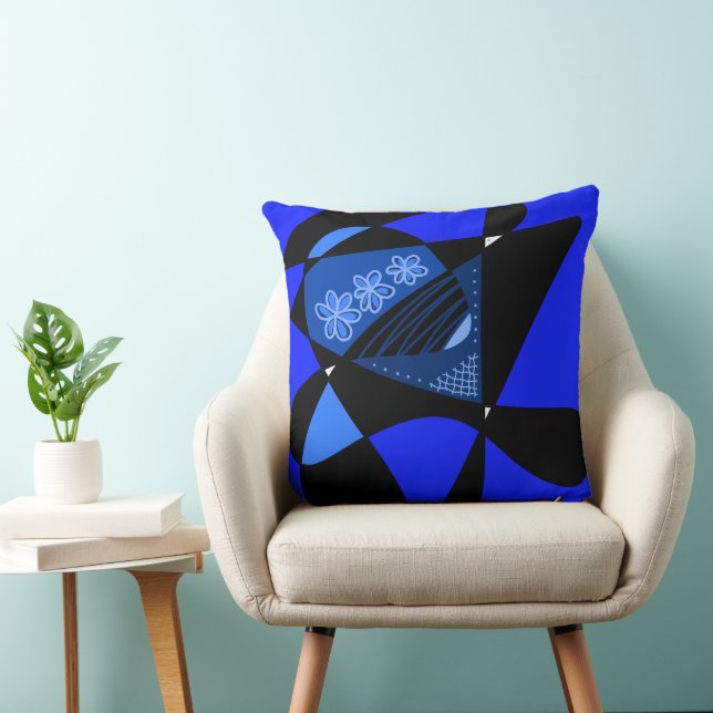 Almofada Estrelas E Banhas De abstrato: Preto Azul (Cadeira)