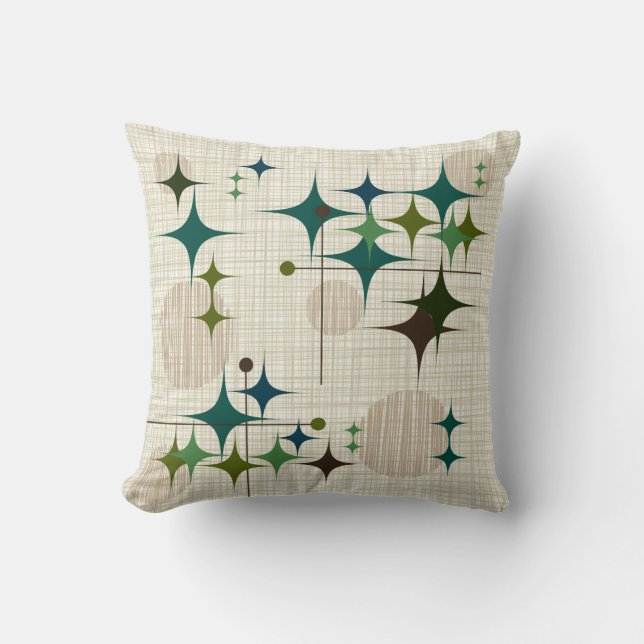 Almofada Estrelas e Globos Modernos de Meados do Século (Frente)