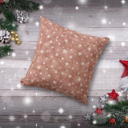 Almofada Estrelas Flocos de Neve em Dourado Rosa Brilhante