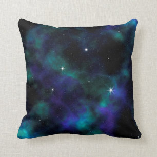 Almofada Estrelas Galácticas de Espaço Azul e Verde
