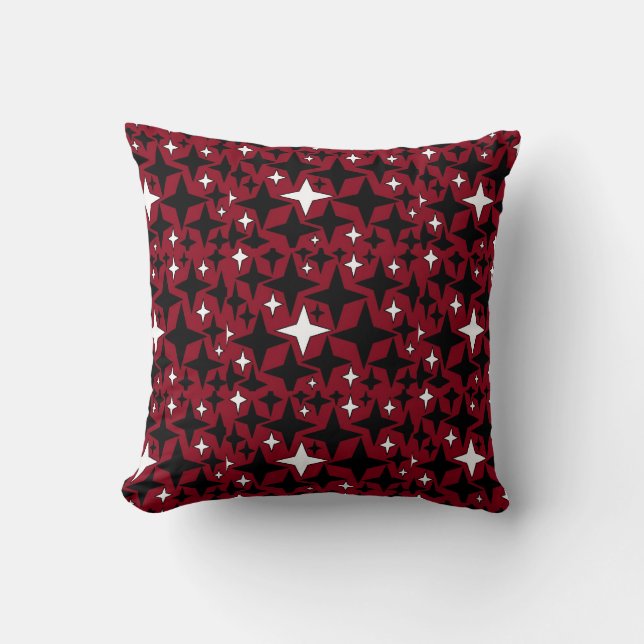 Almofada Estrelas Preto n Branco w Fundo Vermelho (Frente)