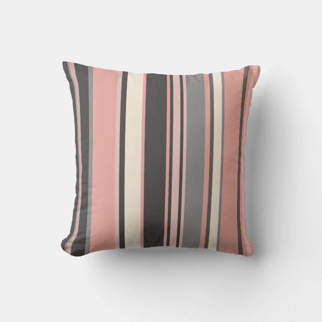 Almofada Estrias Modernas do Médio Rosa e Cinza (Frente)