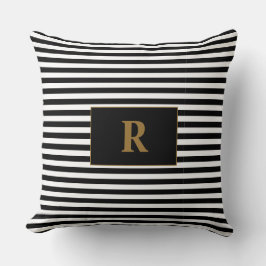 Almofada Estrias Pretas/Brancas Monogramas