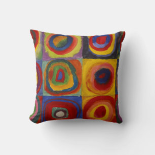 Almofada Estudo de Cor Kandinsky de Quadrados e Círculos
