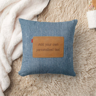 Almofada Etiqueta de couro personalizada azul Jean Denim