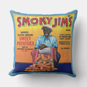 Almofada Etiqueta de Enfumaçado Jim de batata doce da décad