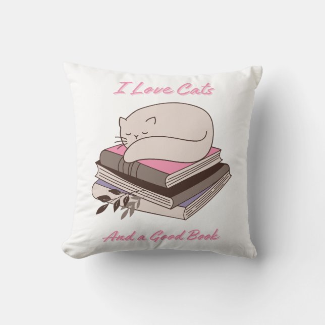 Almofada Eu adoro gatos e um bom livro (Frente)