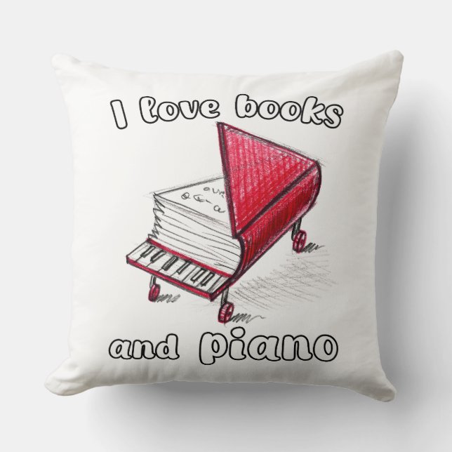 Almofada Eu Adoro Livros E Piano, Autêntica Arte Livre (Frente)
