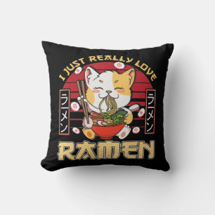 Almofada Eu Adoro Ramen Kawaii Anime Cat Ramen Gi