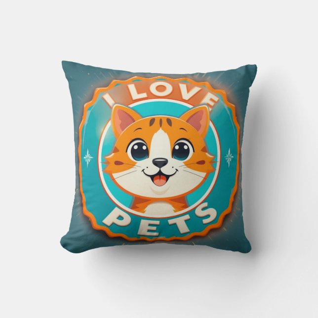 Almofada Eu amo animais de estimação gato fofo (Frente)