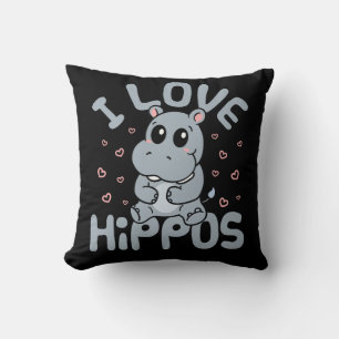 Almofada Eu Amo Hippos Cute Hippopotamus Lover
